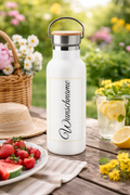 Edelstahl Trinkflasche mit Bambusdeckel | 500 ml | Personalisierbar