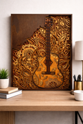 3D Holzkunst Wandbild „Gitarre“ – 7-lagiges Unikat mit Echtholz & Edel-Finishes