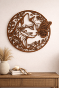 Filigranes Katze Holz Wandbild mit Schmetterling als moderne Tier Wanddeko
