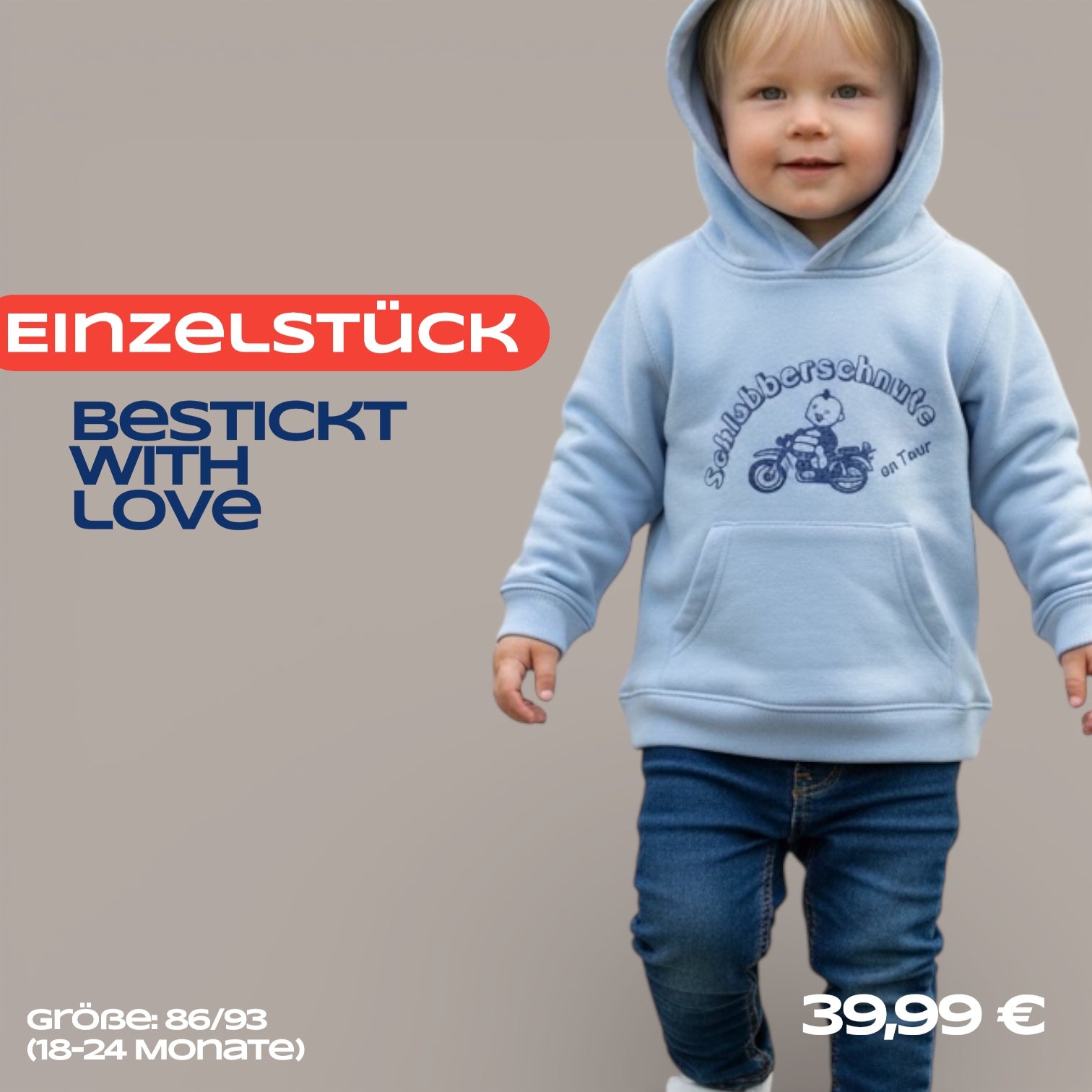 Schlabberschnute Hoodie „on Tour“ – Hellblau | Einzelstück