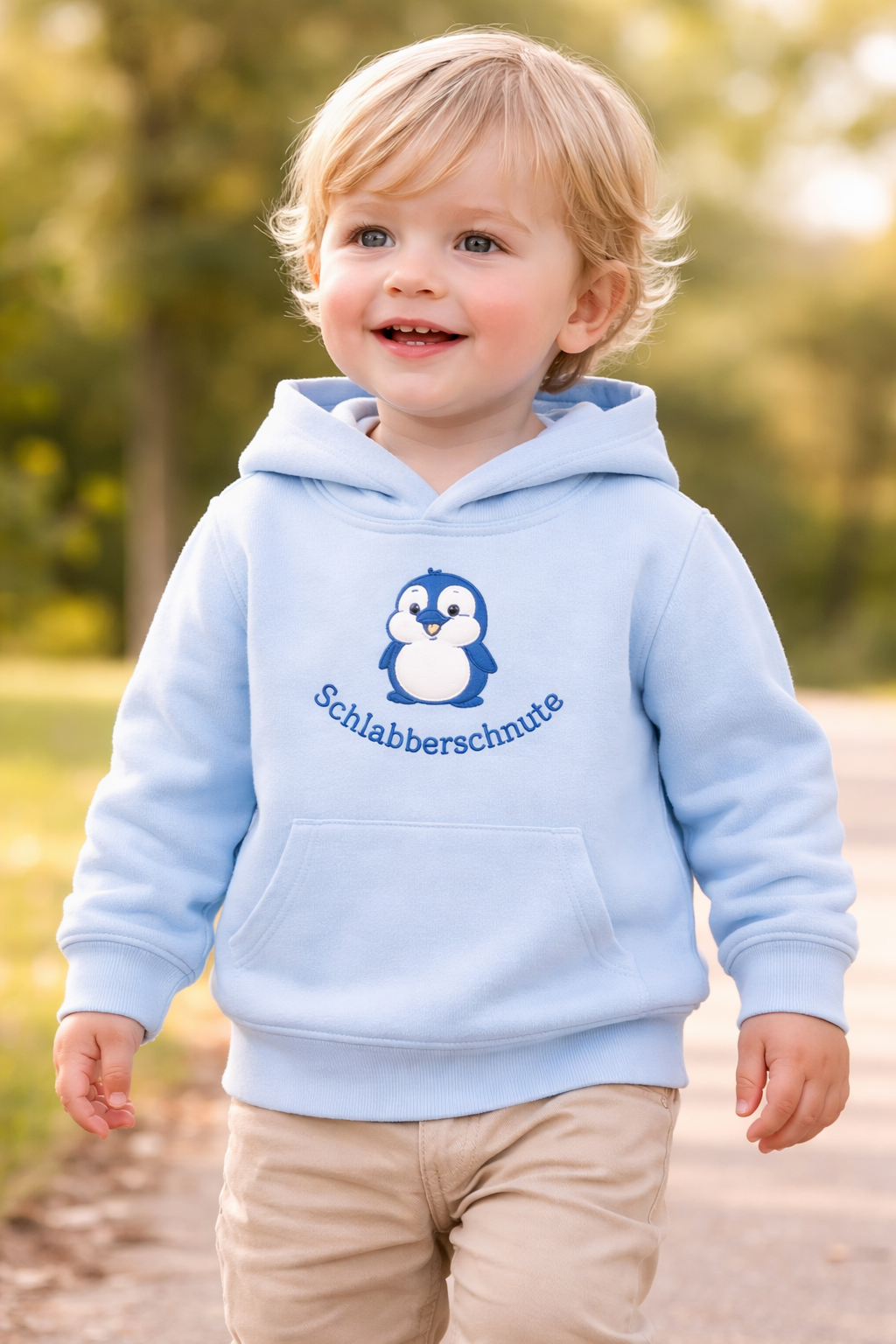 Kinder Hoodie mit Stickerei und Pinguin Motiv aus weichem Fleece für Kleinkinder