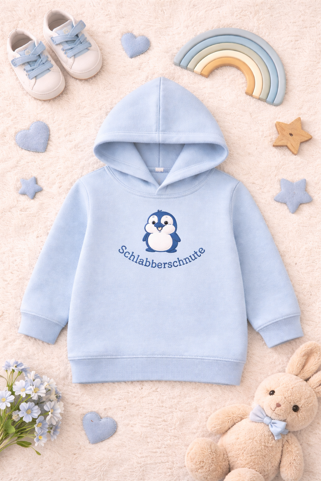 Kinder Hoodie mit Stickerei und Pinguin Motiv aus weichem Fleece für Kleinkinder