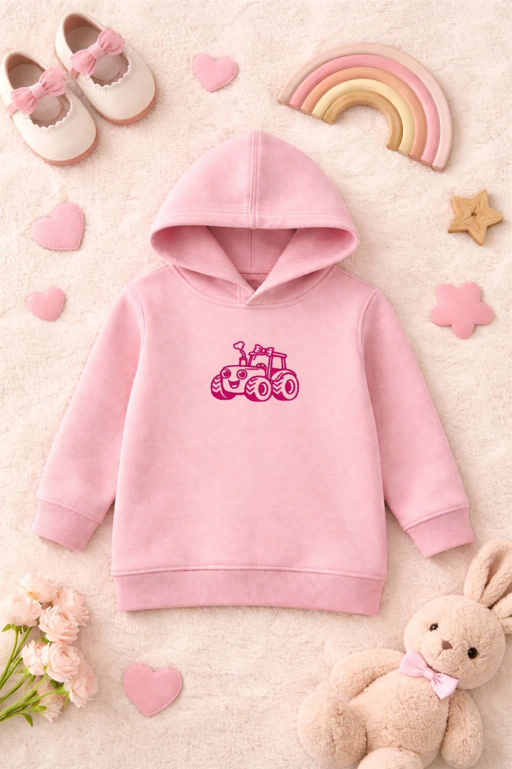 Kinder Hoodie mit Stickerei und Traktor Motiv aus weichem Fleece für Kleinkinder