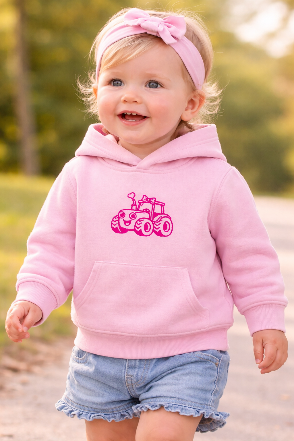 Kinder Hoodie mit Stickerei und Traktor MädchenMotiv aus weichem Fleece für Kleinkinder
