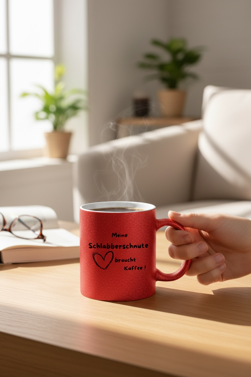 Glitzertasse „Meine Schlabberschnute braucht Kaffee!“ – 330 ml Keramik