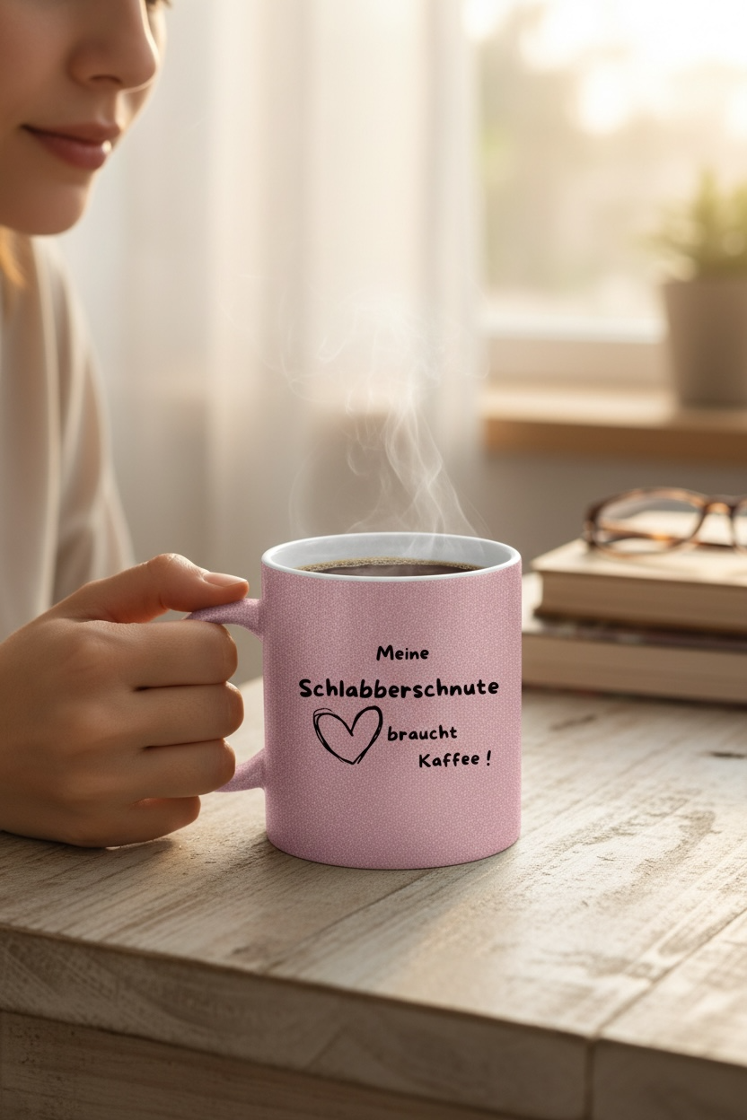 Glitzertasse „Meine Schlabberschnute braucht Kaffee!“ – 330 ml Keramik