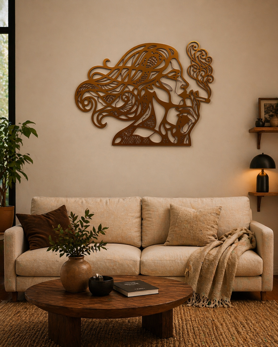 Smokey Lady Holz Wandbild in Antik Gold Optik als moderne Vintage Wanddeko